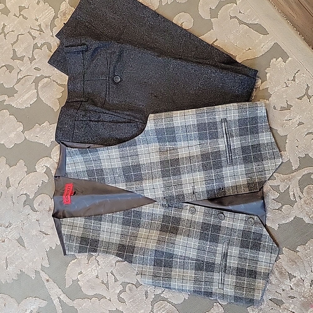Grey plaid pant and vest set